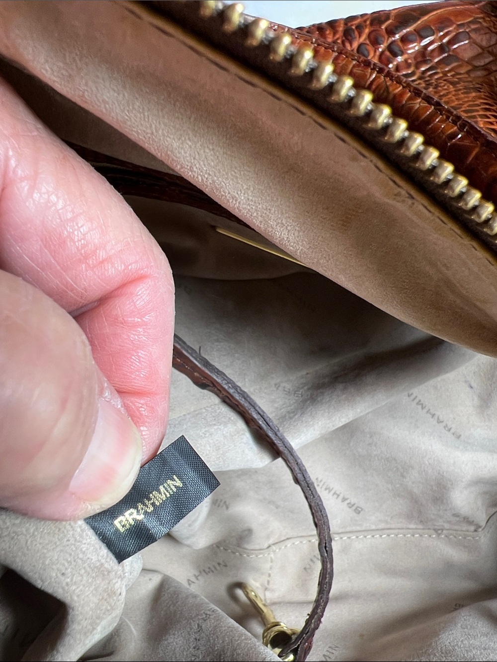 EUC Brahmin Satchel in Pecan Melbourne Croc Embossed Leather Luxury bag, purse - Picture 15 of 17